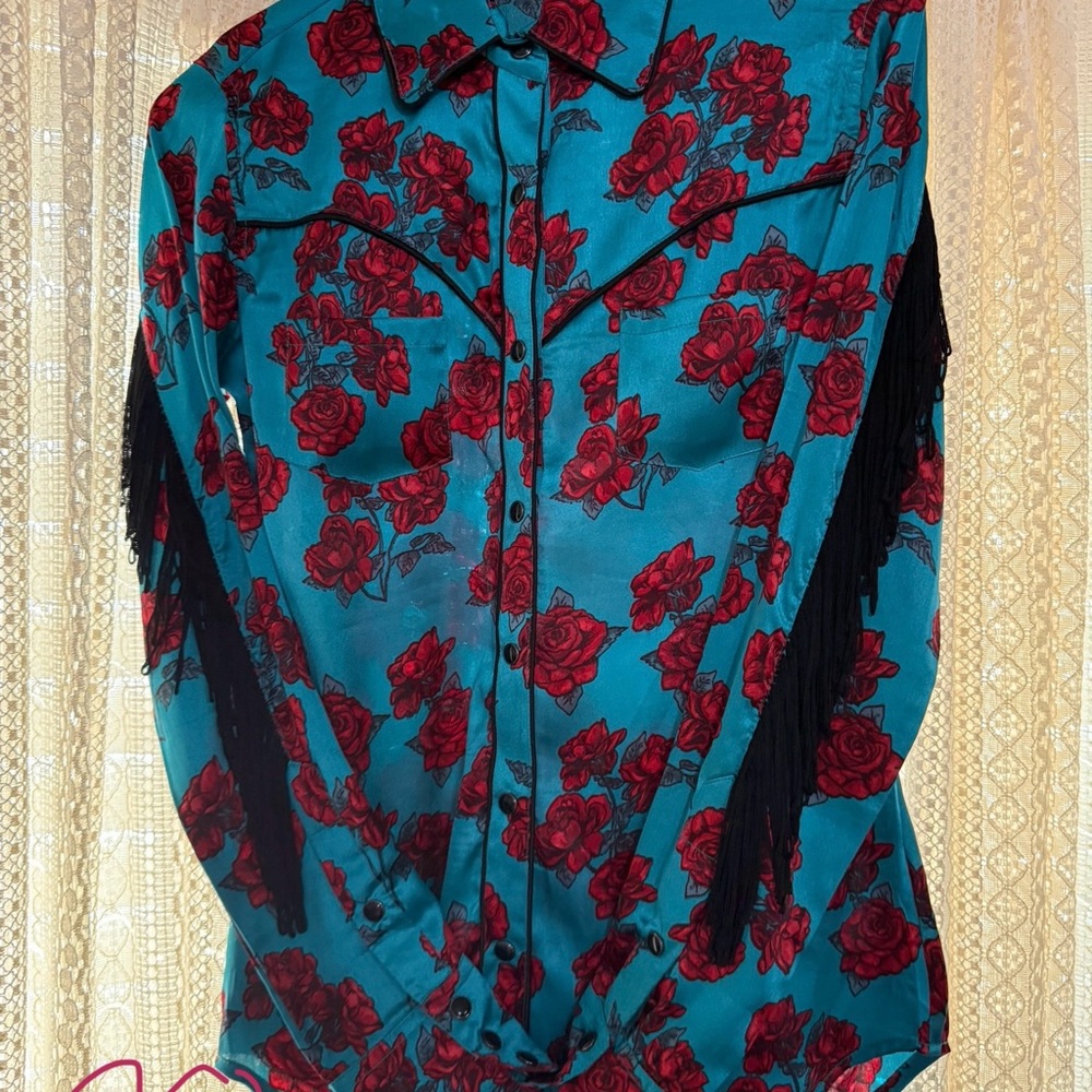 Floral Western Shirt with Fringe